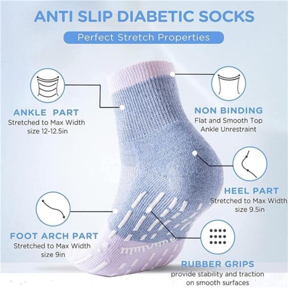 Bamboo Viscose Diabetic Socks with Grippers for Men Women -6 Pairs Non Binding - Picture 3 of 7